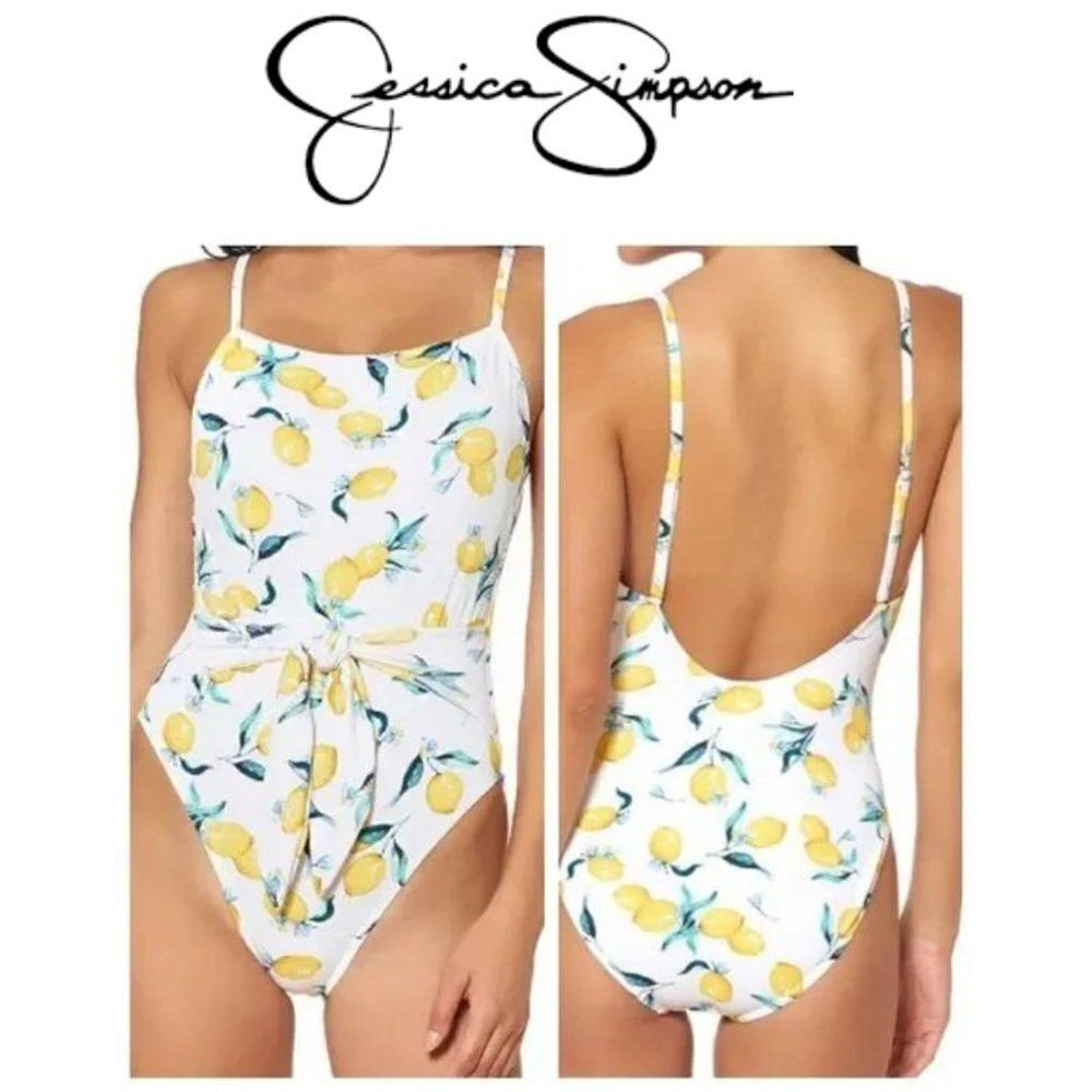 Jessica Simpson Women's Nice Lemons Printed Tie-Waist One-Piece Swimsuit…